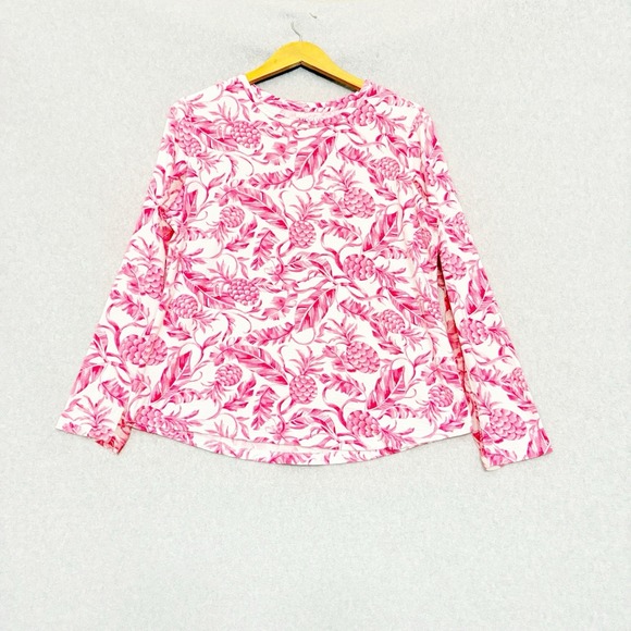 IBKUL Shirt Women XL Pink White Pineapple Long Sleeve Breathable Mesh UPF50 - Picture 1 of 5